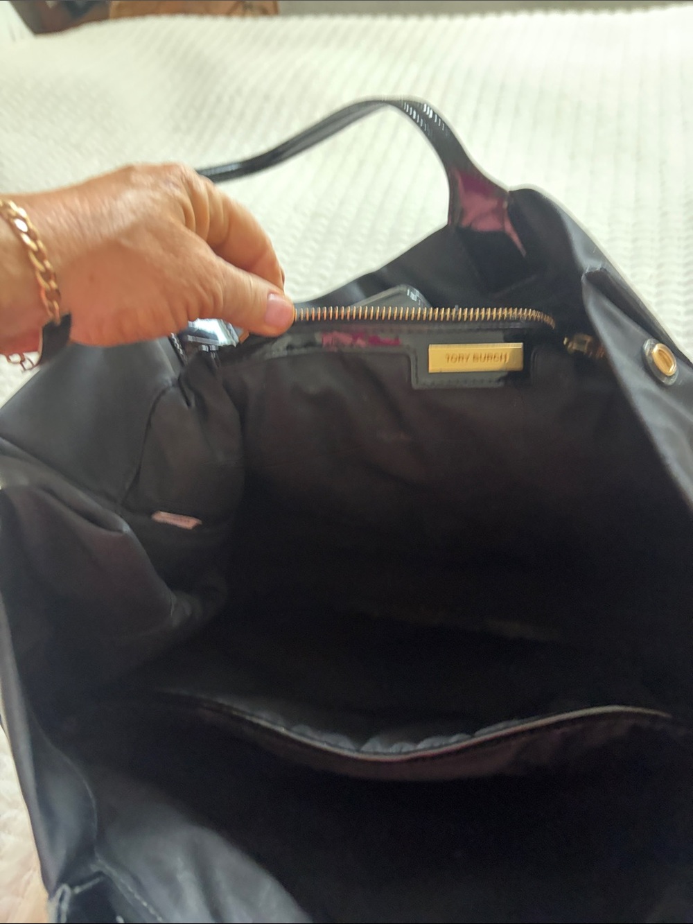 Authentic Tory Burch Gorgeous Black Nylon Tote with Patent Logo - Picture 3 of 3